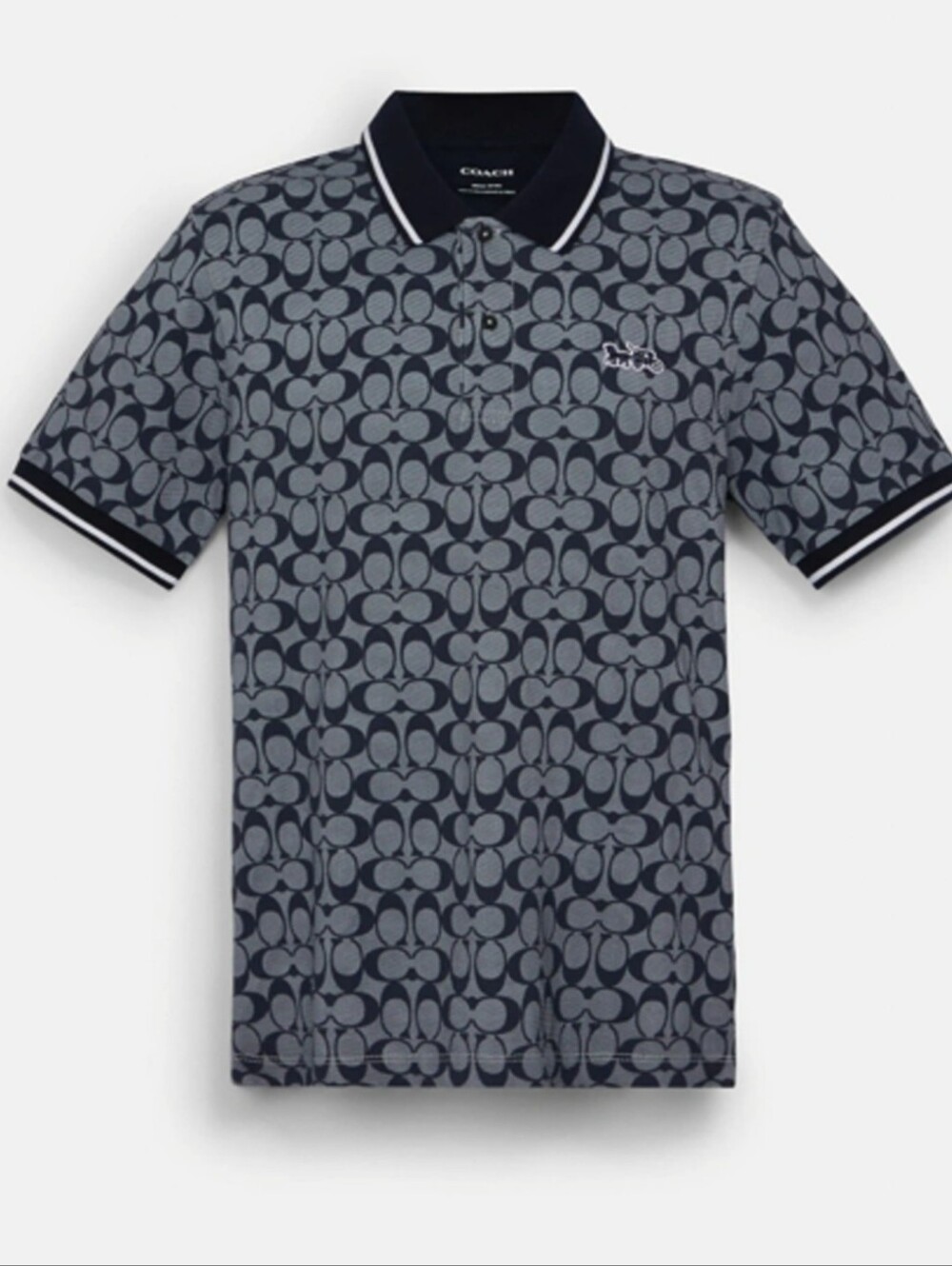COACH Men's Signature Polo in charcoal featuring the brand's iconic C logo print